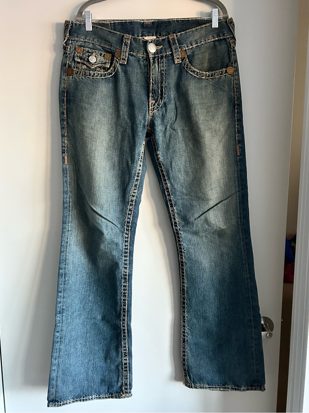 Vintage True Religion Men's Blue Washed Denim Jeans